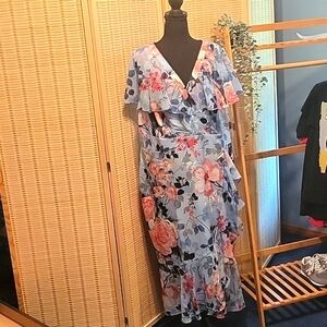 NWT Women's Adrianna Papell Floral Faux Wrap Ruffle Dress - Size 16W